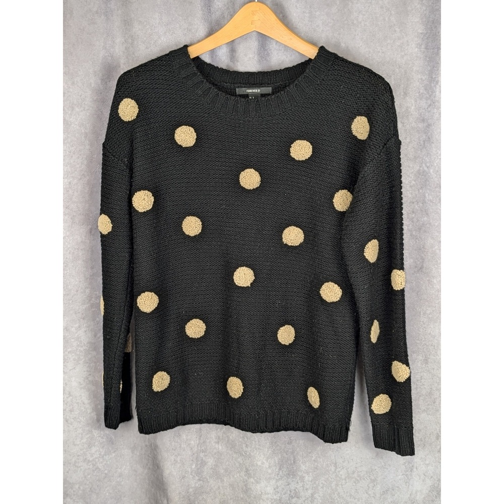 Forever 21 Black Polka Dot Crewneck Sweater Beige Dots Womens Small C109